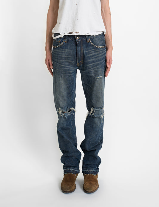 LEVI'S 90'S JEANS WITH STUDDED POCKETS & DISTRESS