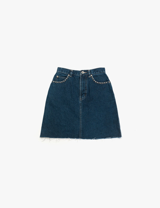 90's Denim Mini Skirt With Front & Back Studs