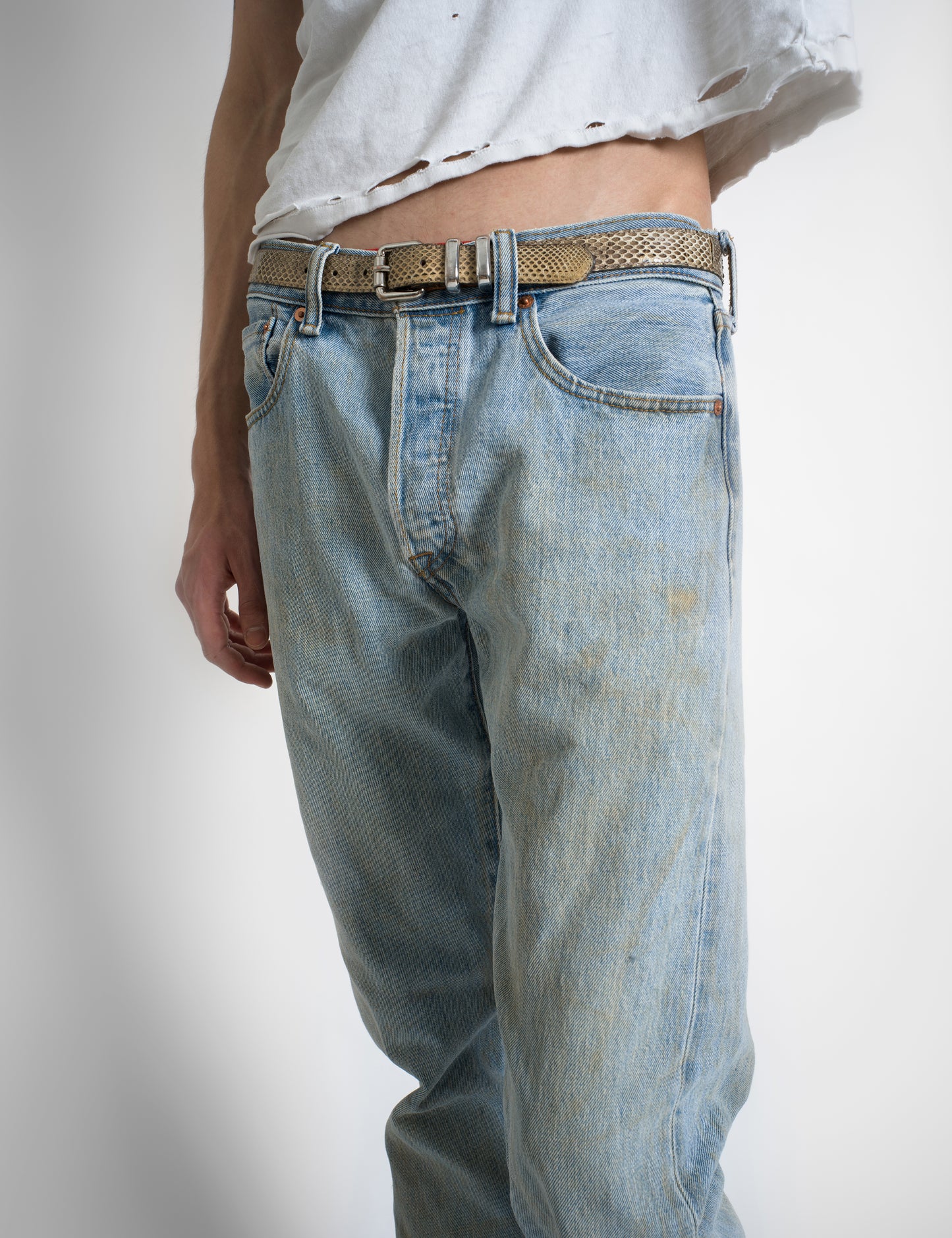 LEVI'S 00'S DIRT STAIN JEANS WITH DISTRESS MADE IN JAPAN