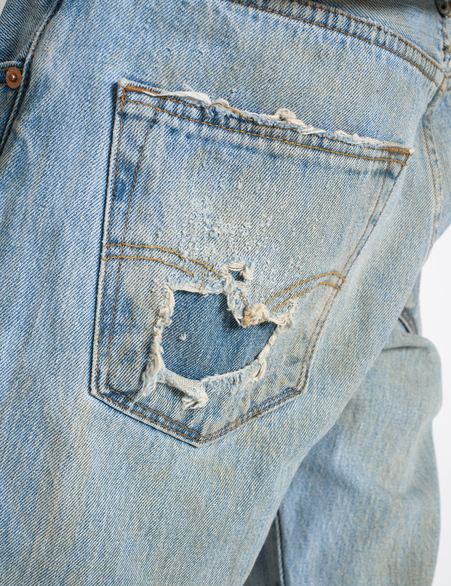 LEVI'S 00'S DIRT STAIN JEANS WITH DISTRESS MADE IN JAPAN